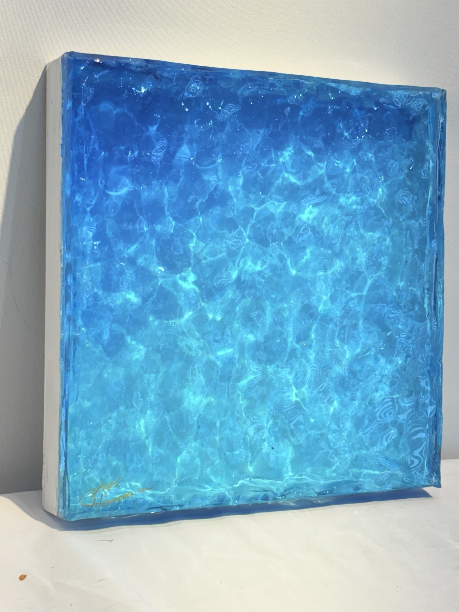 現品有り　現画販売　アートパネル  水面　NO.40 波紋のエメラルドブルーの海　20×20cm 濵村裕二