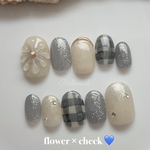 【191】フラワーネイル フラッシュネイル チェック💙ネイルチップ