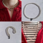 2way pearl silver heart necklace (White） :パールネックレス