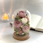 ガラスドーム（大）ピンクバラ　紫陽花　プリザーブドフラワー　お祝い　プレゼント　仏花　お供え ペット供養