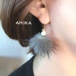 ダークグレー mink ballピアス/イヤリング 