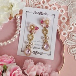 新作＊Flower Bijou & Pink Drop　イヤリング ピアス ビジュー ハート リボン しずく ドロップ キラキラ フェミニン 