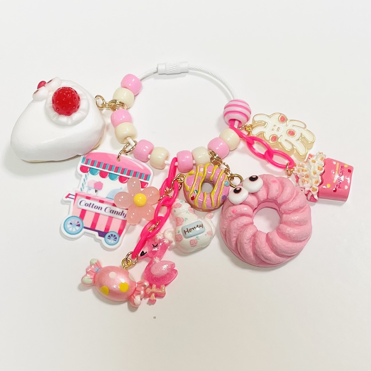 じゃらじゃらキーホルダー キーホルダー バッグチャーム ピンク 白