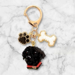 黒ラブちゃんモチーフのキーホルダー デリカビーズ織り ビーズ織り 肉球＆骨モチーフ 