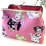 【お洒落な女の子柄（ピンク）】  がま口ポーチ ・ 化粧ポーチ ・ プレゼント（USAコットン）
