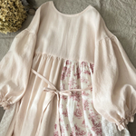 完成品♡ベビーピンクリネン&ジュイパッチワークハイウエストリボンワンピース。.＊