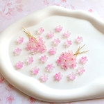 新作★10mm 桜　日々草　芝桜　お花のガラスビーズ  ブルーグリッター×ピンクグラデーション