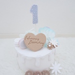 ゲスト様　数量限定！Blue flower &macaronクレイケーキ　ハーフバースデー　1歳誕生日ケーキ　撮影アイテム　1歳以外でも承ります