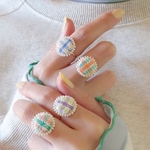 【選べる4色】 カラフルなチェック柄刺繍リング　オープンリング　|春コーデ　カジュアル　