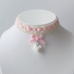 うさぎ🐇リボン🎀　レースチョーカーネックレス　ピンク