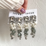 大ぶり✳︎パール＆ビーズジャラジャラ✳︎シルバースクエア✳︎ハンドメイドピアス✳︎イヤリング