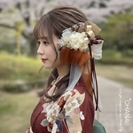 袴　成人式  髪飾り　キュートなヘッドドレス　❤︎  かすみ草xユーカリ　卒業式　結婚式　成人式ヘア　振袖　和装ヘア　前撮り　ウェディング　七五三　パーティ　ドレスヘア　リフレリボン　リボンアレンジ