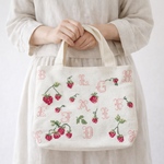 クロスステッチ刺繍 ミニトートバッグ（いちご × イニシャル）【送料無料】