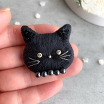 黒猫の刺繍ブローチ(黒)