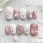 petit flower jewelry𓂃𓈒𓏸  ネイルチップ　ピンク　うるうる　ちゅるん　ブライダル　ウェディング　結婚式　成人式　卒業式　マグネット　春♡⃜ 