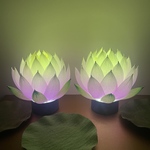 蓮の花　ランプ 白✖︎うすむらさき　ふたつ　ハスハナ　韓国　仏壇　生花　灯籠　仏花　ロータス　インテリア　蓮華　彼岸　法事　葬式　法要　お盆　初盆　仏具　仏前　霊前　手作り　ギフト