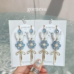 336⌇【右】ブルー　レトロガーリー　水色　リボン　推し活　推し色　メンカラ　ロング　レトロ　韓国ファッション　大振り　ゆらゆら　ピアス/イヤリング　gomesu   ゴメス
