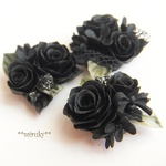 【★19】樹脂粘土　黒薔薇ブーケ（3ケ）　パーツ　ハンドメイド　アクセサリー素材