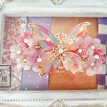 （6cm金具）梅の花とステンドグラス風の蝶のバレッタ〜春のひかり〜 (hair ornaments of butterfly 〜The beginning of spring〜)