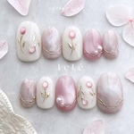 ぷっくりtuiip nail𓂃𓈒𓏸  ネイルチップ　ピンク　うるうる　ちゅるん　チューリップ　ブライダル　ウェディング　結婚式　成人式　卒業式　マグネット　春♡⃜ 