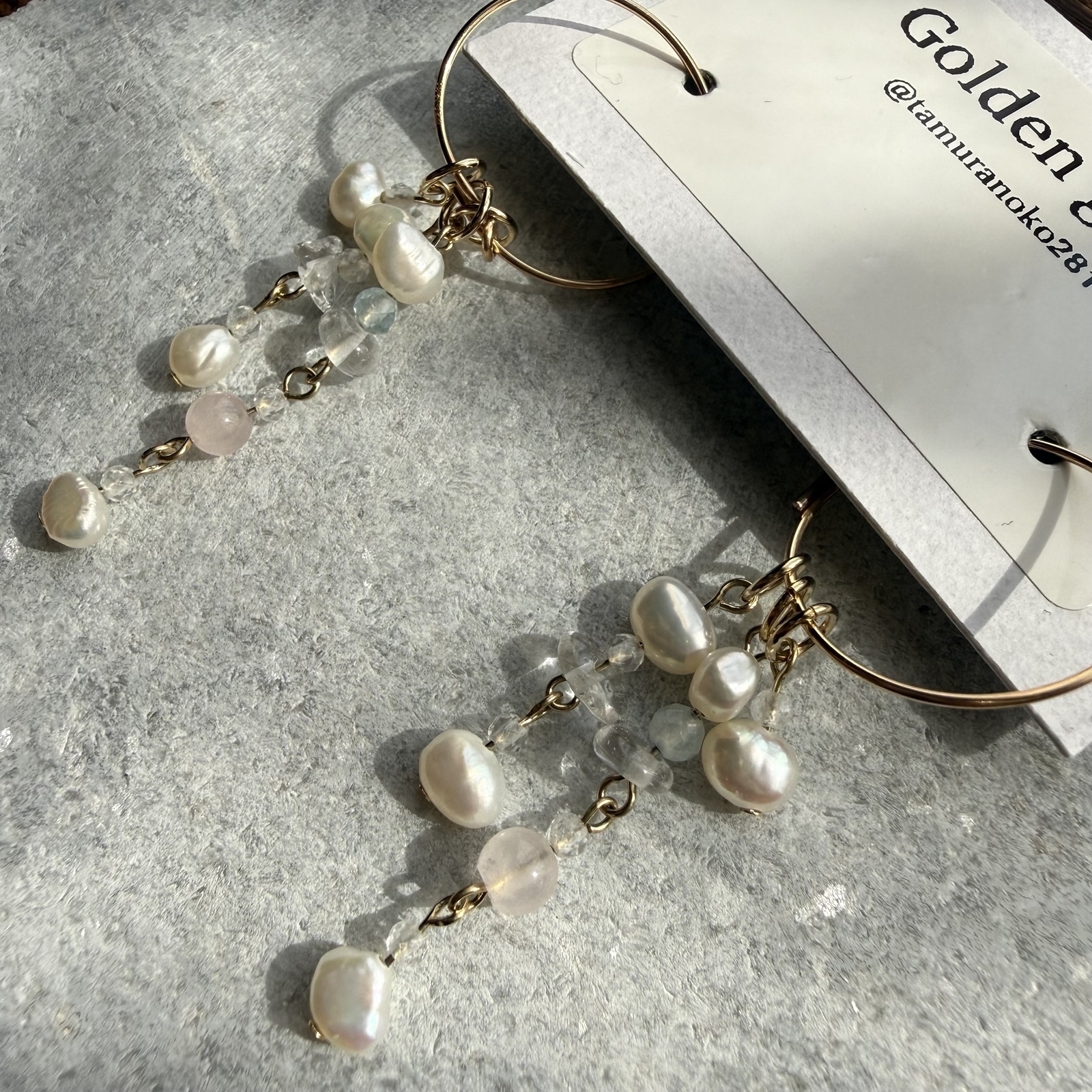 K14gf bubble ♦︎ 淡水パール ローズクウォーツ アクアマリン 水晶