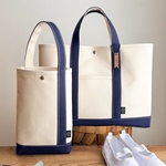 " シンプルな入園入学2点セット" レッスンバッグ 上履き入れ　名入れチャーム付　イニシャル　刻印〈 kinari × navy〉