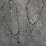 ーWoven Coin Necklace – 結びのコイン – サージカルステンレス　レイヤードネックレス　コインネックレス