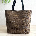 絹の帯と帯締めのバッグ　立波花鳥柄文柄　帯リメイク420