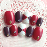 再販♡RUNA♪ココアボルドーアーガイル柄ネイルチップ