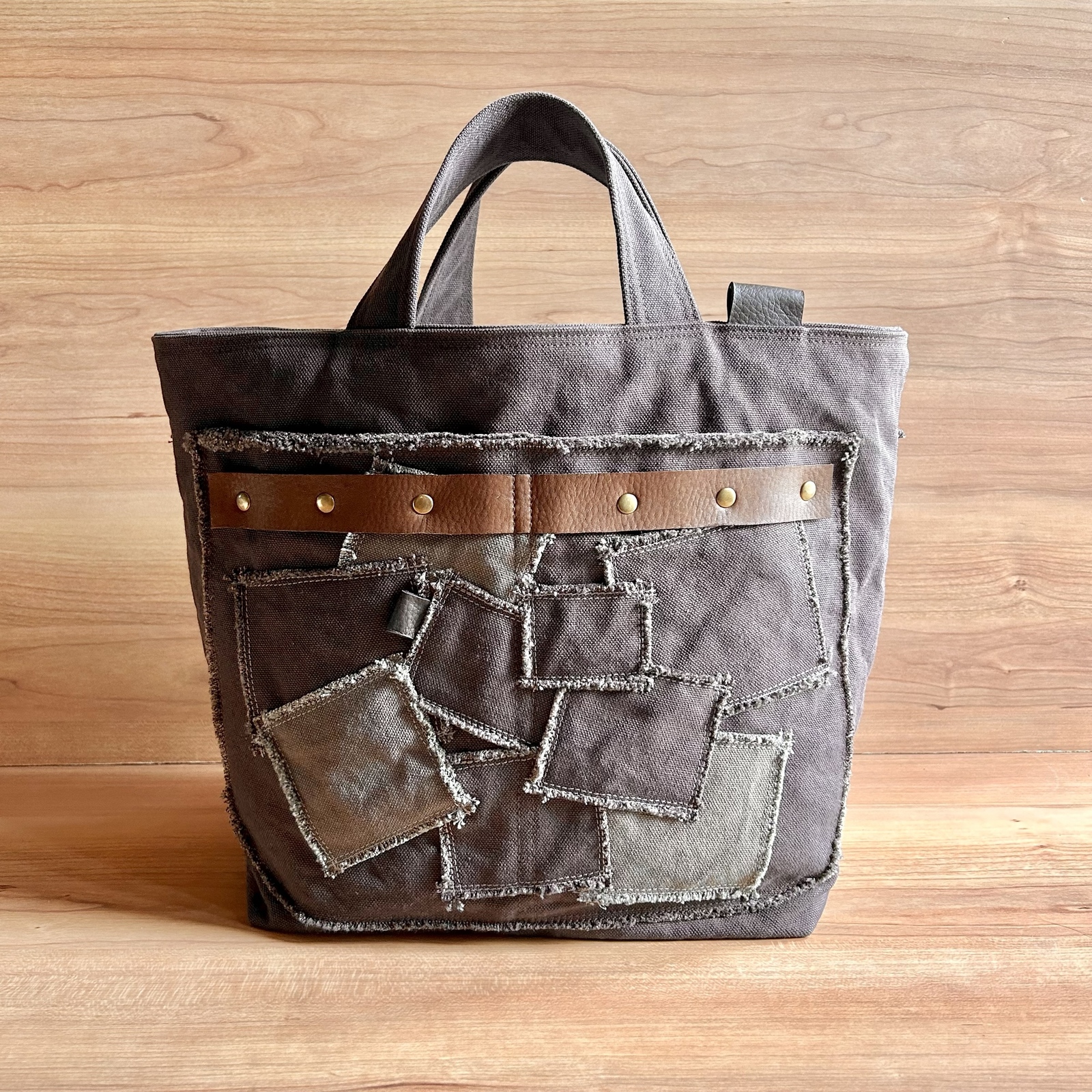 tuttifun＊革と布の重なり帆布トート Leather&Fabric Layered Canvas
