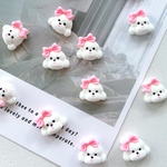 10pcs ＊ リボン付わんこ プードル パーツ（ホワイト） （0991）