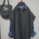 newお勧め!ドロップショルダーバックシャンなベスト風:wool:日本製濃いグレーピン付き重ね着!!