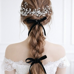 選べる ベロアリボン 2点➕ヘッドドレス セット/ 結婚式 卒業式 成人式  ヘアアクセサリー 編みおろし 小枝 ブライダル ヘアアクセサリー