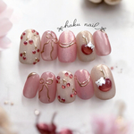 Cherry pink🍒´-/さくらんぼ/チェリー/ネイルチップ/nailtip/ネイル/動物/くま/クリーム/ピンク/リボン/ホイップ/春/3D