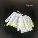 antim様専用:リネン白フリルブラウス長袖身幅65