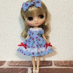 ミディブライス ハイウエストワンピース イチゴとさくらんぼ リボン付き