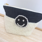 デニム×ファー ニコちゃんポーチ