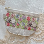 インド刺繍リボンポーチ 【猫ちゃん】 ラウンド型