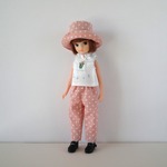 【1/6・21cmoutfit】テーパードゴムパンツと帽子のセット(ピンク水玉S)