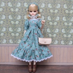 NO.342 22㎝ドール服 花柄のワンピース＆小物セット