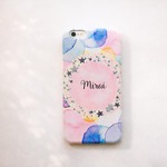 【オーダーメイド】名前やイニシャルが入る  星と水彩ドットのスマホケース   