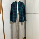☆ ブラックウォッチ　ゆったりシルエット　バンドカラーシャツブラウス　