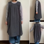 【ロング】お洋服みたいな袖なし割烹着　チャコールグレー【受注製作】