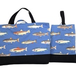 大きめ　淡水魚レッスンバック(35×45)&上履き入れ(30×22)セット　／厚デニム切替　ループ