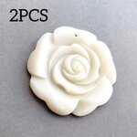 大 2個 シェル 薔薇 天然 バラ 彫刻 チャーム パーツ/白（C3-85） ゴシック ゴスロリ 