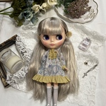 ブルー花柄ワンピース＊靴下セット　ネオブライスサイズ　22cmサイズ 1/6サイズ