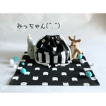 ★(^.^)かわいっ!にゃんこ＆ストライプ🐱ブラック♪お弁当・給食袋&ランチョンマット★楽しいランチタイムを♪