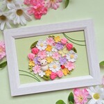 春の花とうさぎのフレーム飾り＊ちりめんつまみ細工