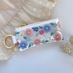 【新作】【再販11】インド刺繍　リップケース　ミニポーチ　カラビナ　フェイクレザー　コインケース　印鑑ケース　小銭入れ　小物入れ　プチギフト　プレゼント　花柄　春　バッグチャーム　少し大きめ