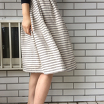 【SALE】ハーフリネン 細ボーダー ギャザースカート